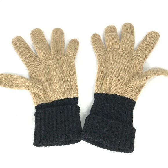 Auth BURBERRY Bicolor logo Glove gloves wool Beige/Black - Picture 1 of 12